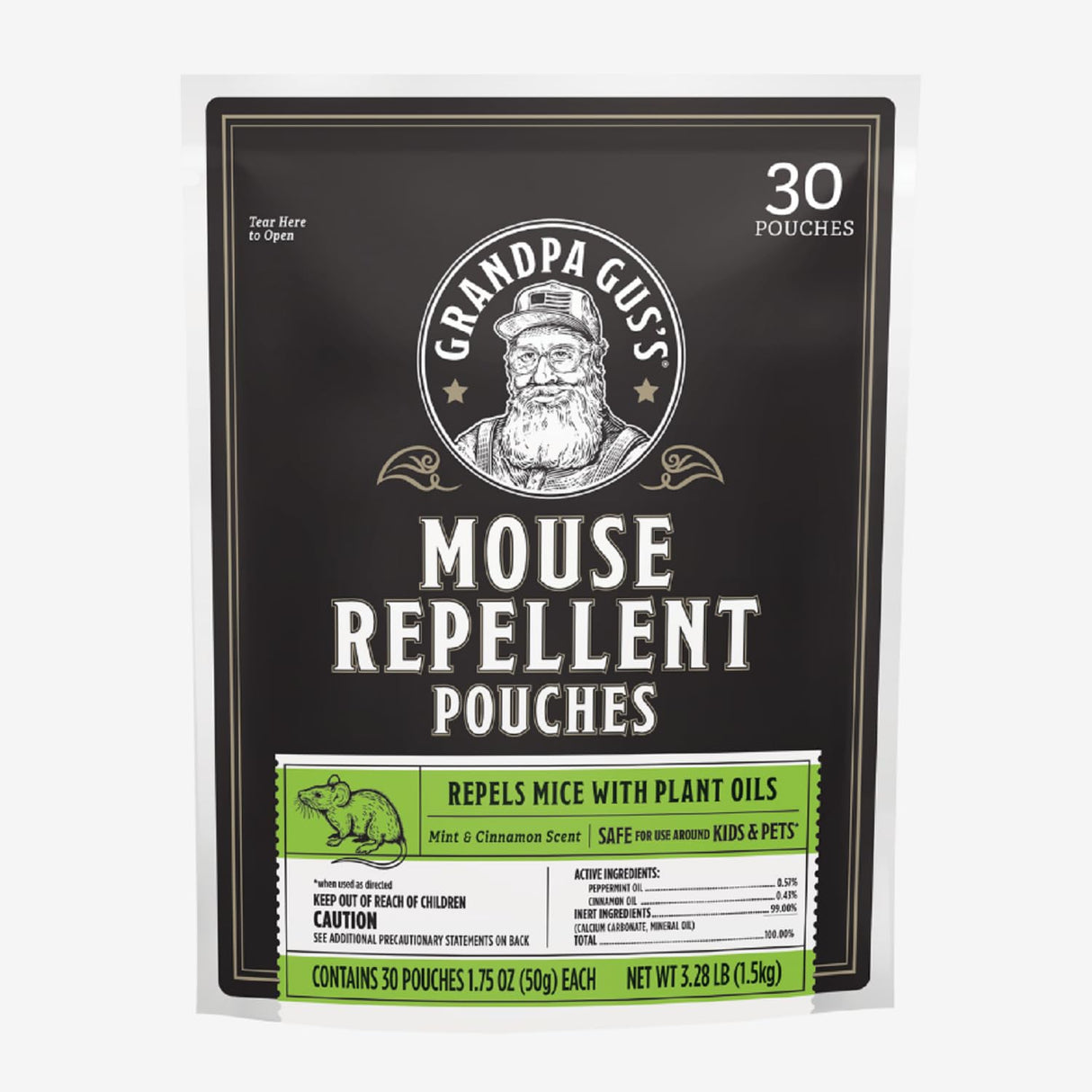 Grandpa Gus's Natural Mouse Repellent Pouches, Repel Mice from Nesting & Freshen Air in Home/Cabin/Boat/Car Storage/RV/Machinery/Shed, 1.75 Oz (30 Pouches)