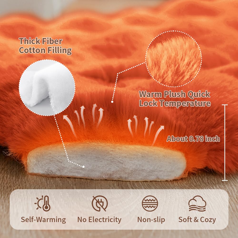SOMAHE Self-Warming Dog Bed, Plush Faux Fur Mat with Anti-Slip Bottom, Ultra Soft Heated Pet Bed for Medium Large Dogs, Cozy Fluffy Pad for Carriers Couch Crate, Machine Washable, 35 x 27 Inch Orange