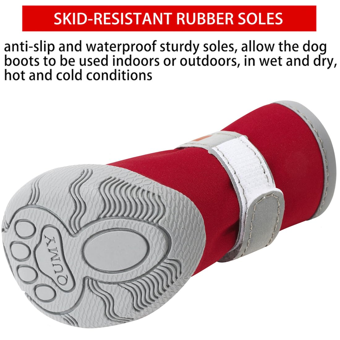 QUMY Dog Shoes for Small Dog, Puppy Dog Boots & Paw Protectors for Winter, Summer Hot Pavement, Waterproof in Rainy Weather, Ourdoor Walking, Indoor Hardfloors Skid-Resistant Soles Red Size 4