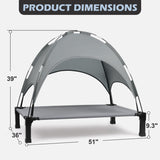 Heeyoo Elevated Dog Bed with Canopy, Outdoor Dog Bed Cot with Removable Shade Tent, Portable Raised Pet Cot Cooling Bed for Dogs and Cats, Grey, 51" x 36"
