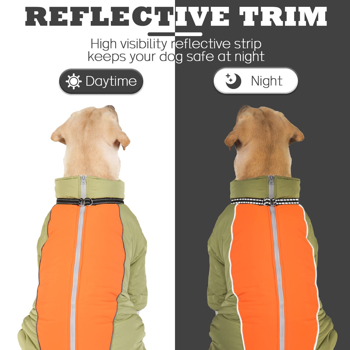 Toasty Warm 4-Legged Dog Snowsuit with Leash Ring, Reflective Zip Up Dog Winter Coat, Windproof Fleece Lining Dog Jumpsuit Jacket, LightGreen,12