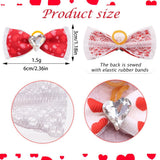 20Pcs Valentine's Day Dogs Hair Bows with Rubber Band for Small Medium Pet Curly Adorable Rhinestone Dog Bows Puppy Cat Hair Accessories Heart Pattern (for Valentine’s, Medium (2 inch)