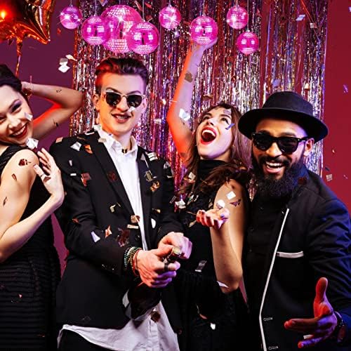 WILLBOND 12 Pack Disco Ball Mirror Ball with Hanging Ring for Fun Retro Disco Party Decorations Party Dj Lighting Effect Stage Props Game Accessories, 5.91", 3.94", 3.15", 2.36"(Pink)
