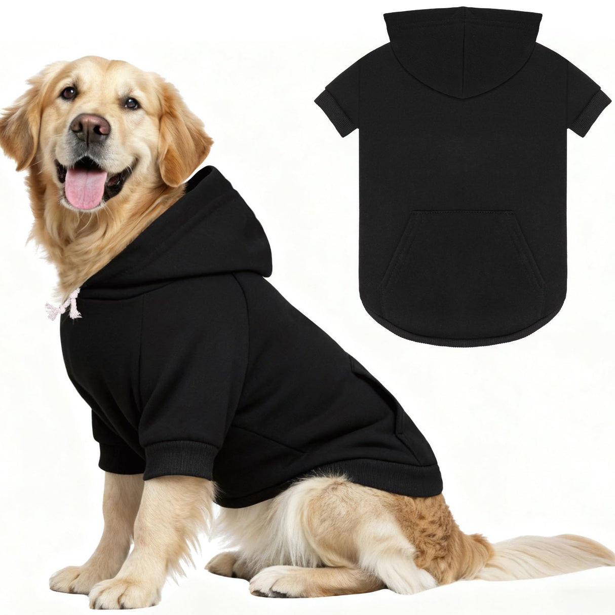 3XL Dog Sweaters for Large Dogs,Dog Hoodie,Cozy Fleece Interior Sweatshirt with Hood & Pocket,Leash Hole,Pet Clothes Sweater for Small,Medium,and Large Dogs,Black&3XL