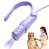 Dog Dryer for Pet Grooming,Pet Neck-Hanging Hair Dryer,Alternating Hot and Cold Airflow.Handheld & Hands-Free.Low-Noise, Ultra-Lightweight.High Wind Speeds.Adjustable Heat & Speed Purple