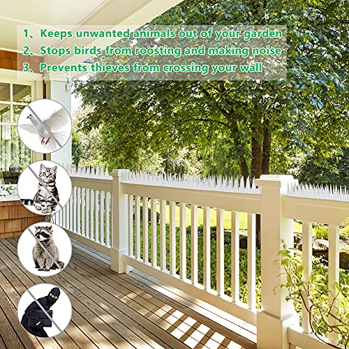 KKUYT Defender Spikes, 12 Pack Plastic Bird Spike, Outdoor Wall Cat & Pigeon Spikes, 17 Feet Security Fence Spikes Anti-Theft Climb Strips for Roof, Railing (Clear-12 PCS)…