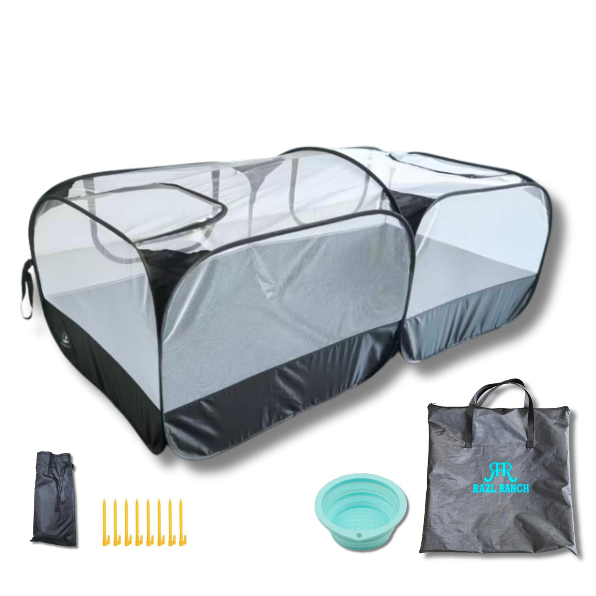 RAZL Ranch Small Animal Playpen Chicken Brooder with Cord Access Port, Portable Pop Up Pet Playpen with Detachable Base, for Indoor & Outdoor Use, Foldable Playpen, Comes with Silicon Pet Bowl