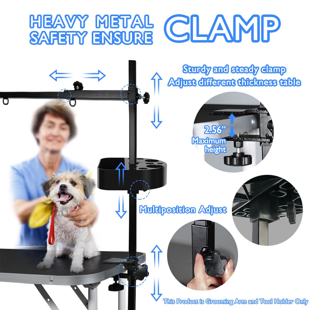 LEIBOU H-Shape Pet Grooming Table Arm with Tool Holder Noose and Clamp for Dogs and Cats Heavy Duty Aluminum Alloy Frame with 35.4” Adjustable Height and 36.2” ~ 50” Adjustable Width