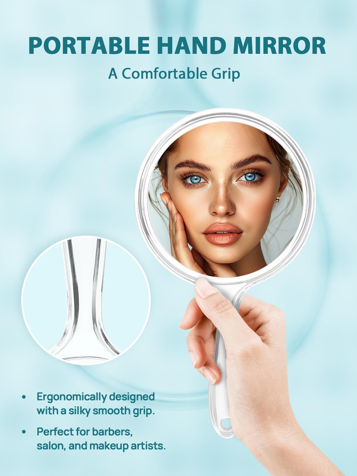 Hand Mirror, Double-Sided 1X/5X Magnifying Mirror with Handle, Acrylic, 8.3" L x 4.5" W, Clear, Pack of 1