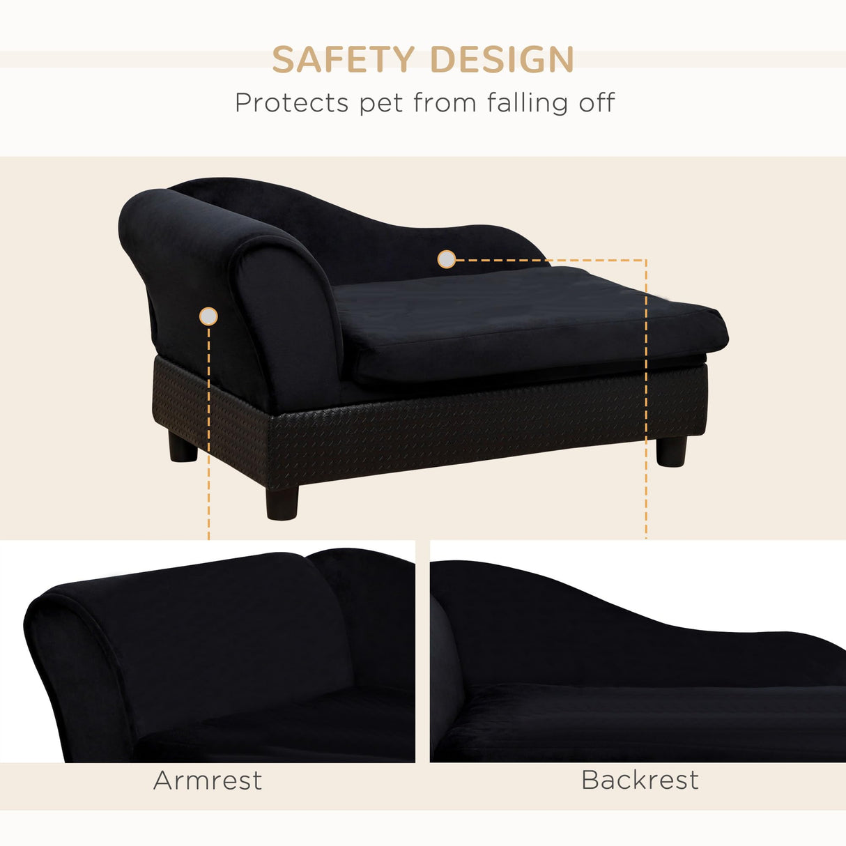 PawHut Luxury Fancy Dog Couch with Hidden Storage, Small Dog Sofa Bed with 2" Soft Foam, Modern Pet Furniture for Puppies & Little Breeds, Black