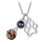Custom Necklace with Picture Inside Personalized Pet Photo Projection Necklace Dog Cat Paw Pendent Necklace Customized Picture Memorial Jewelry Gifts (Silver)
