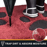 PURRUGS Dirt Trapper Door Mat 20" x 31.5", Non-Skid/Slip Machine Washable Microfiber Entryway Rug, Dog Doormat, Super Absorbent Welcome Mat for Muddy Wet Shoes and Paws, Burgundy Red
