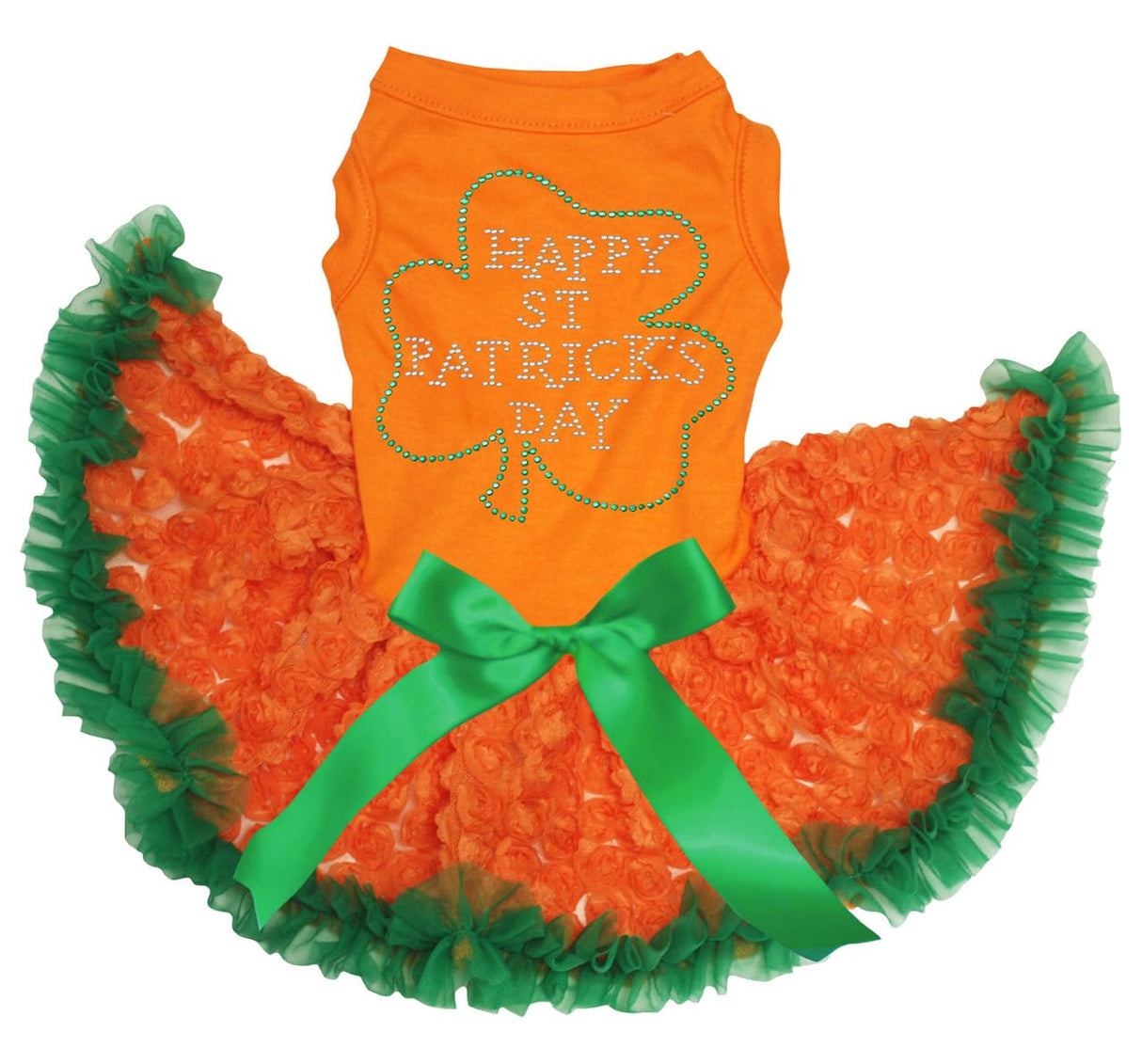 Petitebella Rhinestone Happy St Patrick's Day Puppy Dog Dress (Orange/Green Lace, Small)
