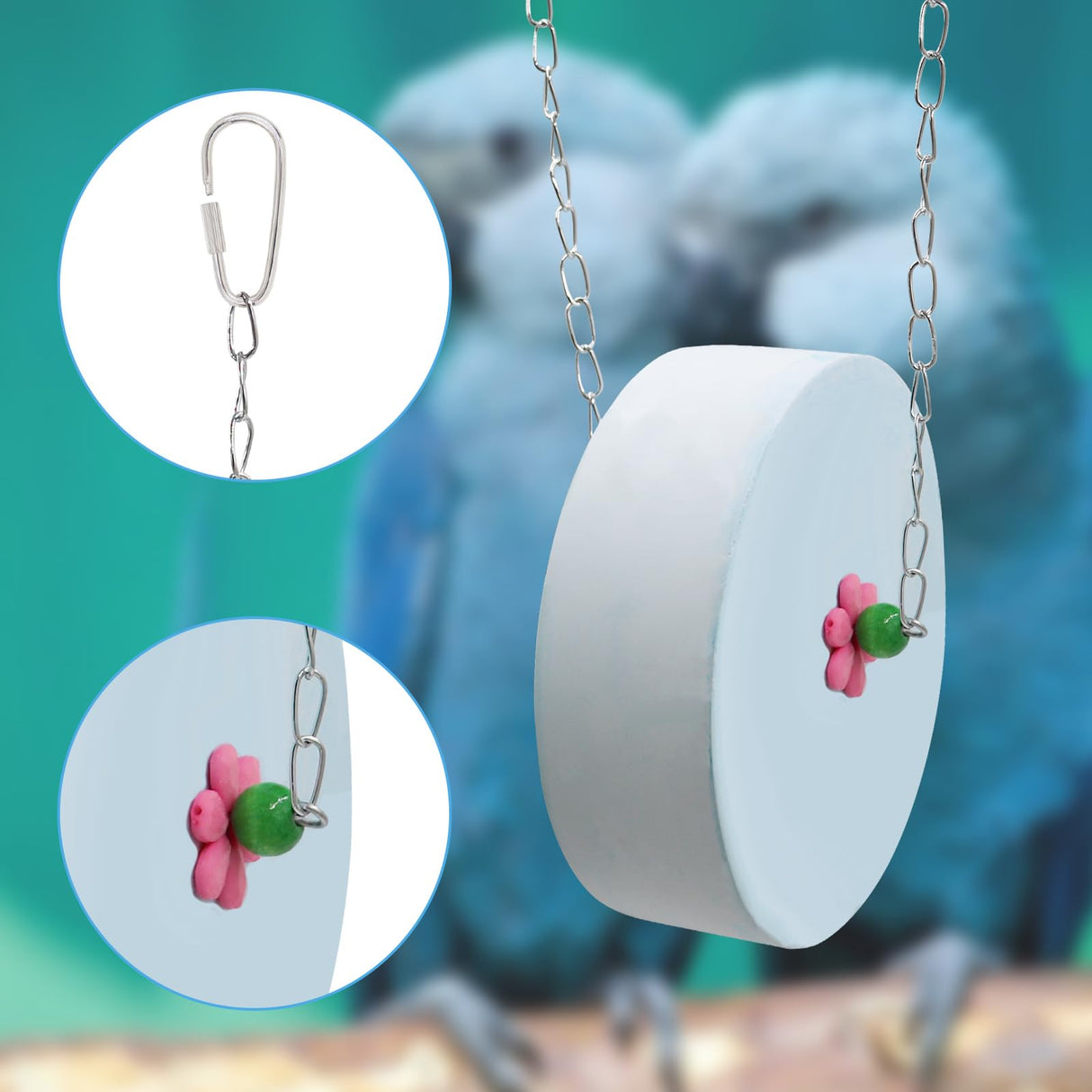 BingegePet Bird Beak Grinding Stone – Large Blue Cylinder Parrot Chew Toy with Metal Hanging Chain – Cage Accessory for Macaws, African Greys, Cockatiels & Medium to Large Birds