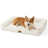 COZY KISS Cute Dog Bed for Medium Dogs, Faux Rabbit Fur Orthopedic Foam Dog Bed with Sides, Removable Washable Cover & Waterproof Lining, Comfortable Pet Couch, Cream (36" L x 27" W x 6.5" Th)