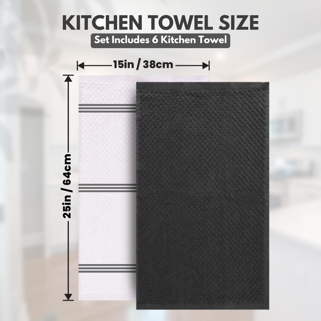 100% Cotton Kitchen Towels - 15x25 Inch Ultra Soft Tea Towel, Super Absorbent Terry Dish Towels for Kitchen Linens |Grey|