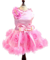 SMALLLEE_Lucky_Store Pet Small Dog Wedding Dress with Bowknot Birthday Party Costume Satin Rose Pearls Girl Formal Dress Cat Tutu Pink, Medium