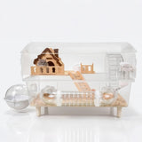 Clear Acrylic Hamster Cage, Dwarf Hamster Cage, Mouse Cage, Gerbil Cage - All-in-One Hamster Habitat with 18cm Silent Wheel, Tubes & Full Kit, 17.7×11.8×13" for Dwarf Hamsters, Mice, Gerbils