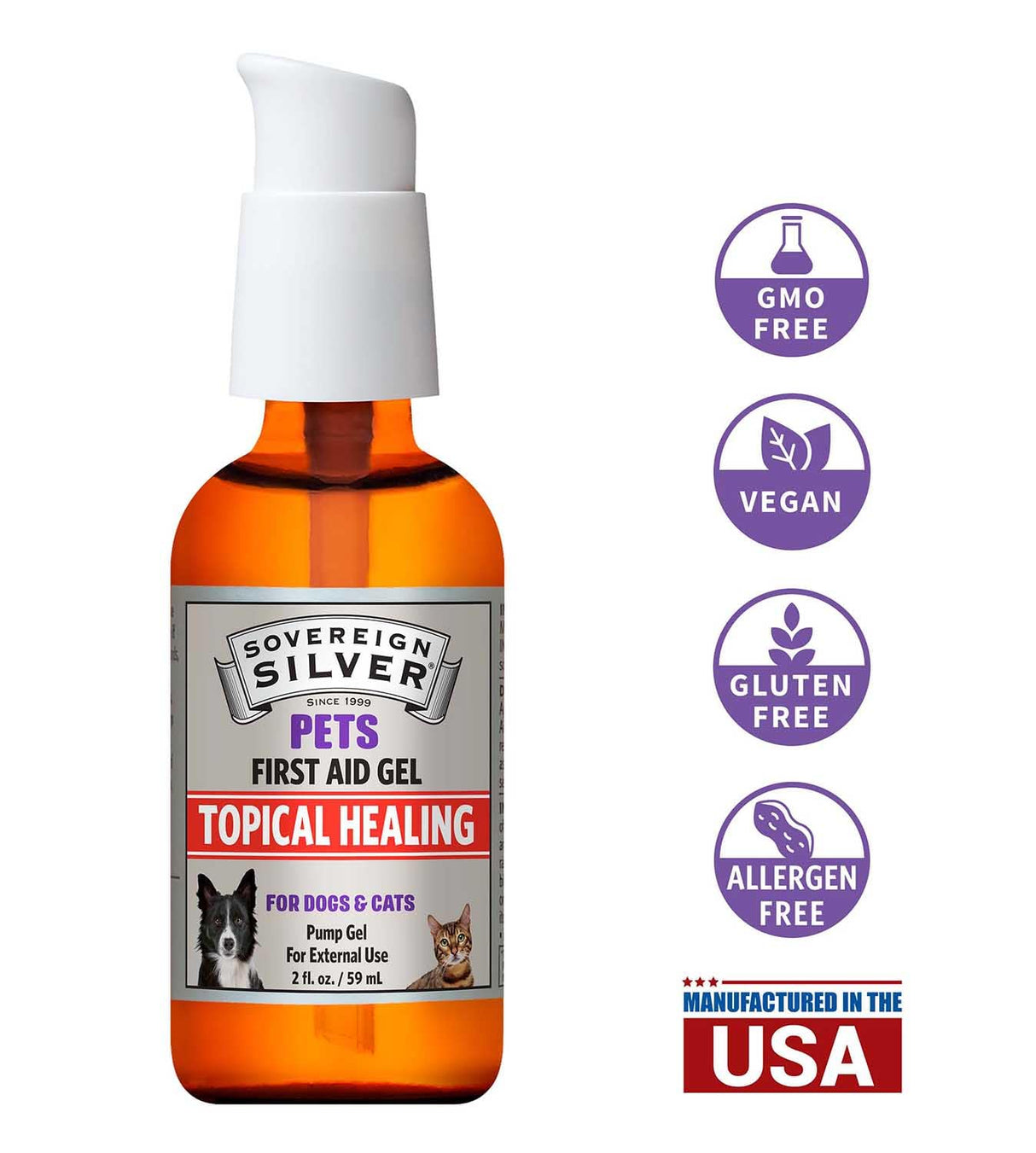 Sovereign Silver Pets First Aid Gel - Topical Skin Care Gel for Dogs and Cats with Pump, Argentum Metallicum - 2 fl oz (59mL)