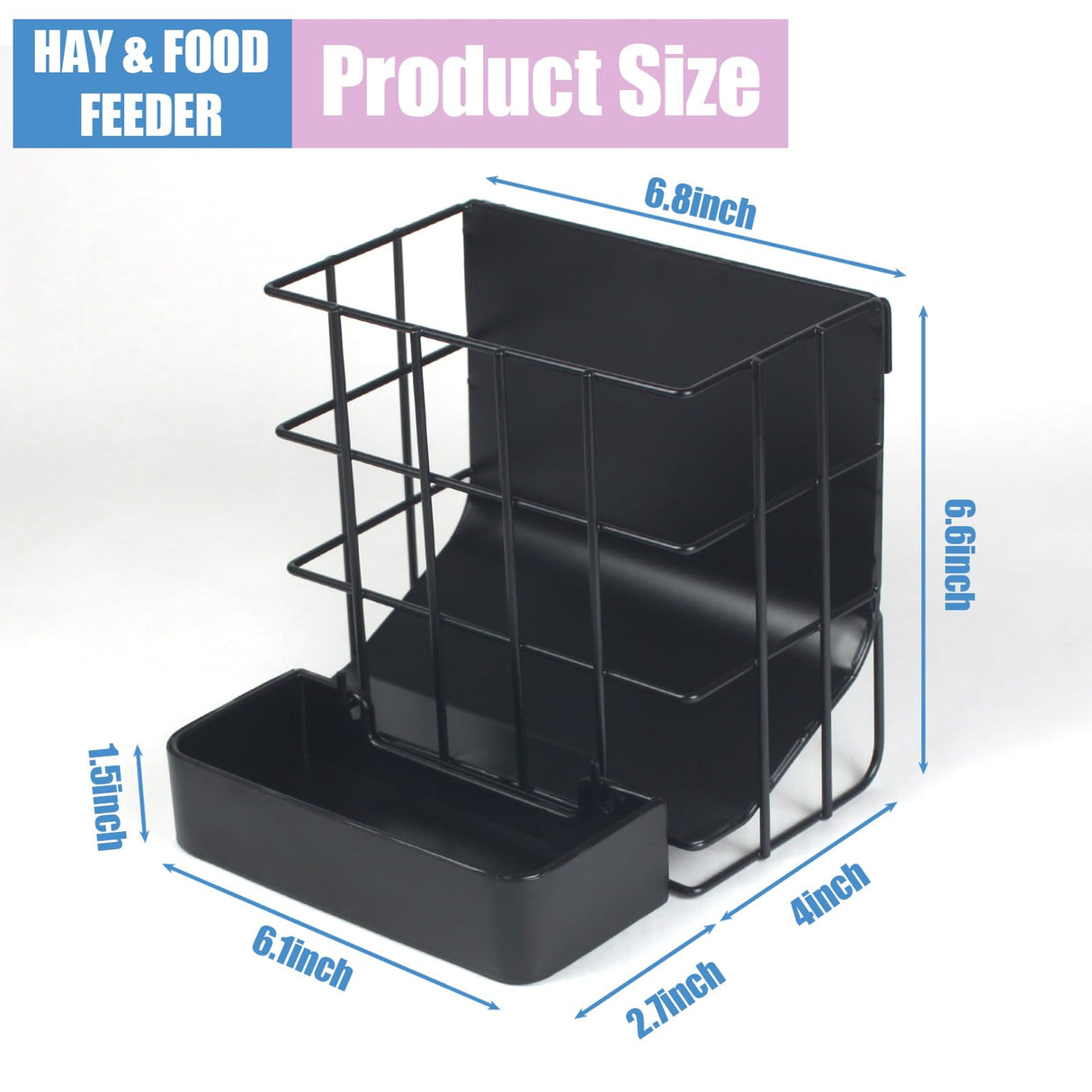 Rabbit Hay Feeder Guinea Pig Hay Feeder, Hay and Food Holder with Hook Heavy-Duty Metal Frame Hay Rack，for Bunny, Guinea Pigs,Chinchillas， Comes with Two Multifunctional Zippers-6.8x6.7x6.6inch