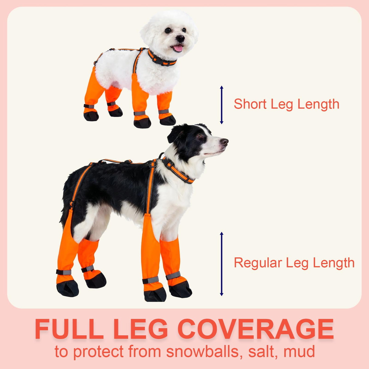 SeranPup M Orange Stay-On Suspender Dog Boots | Anti-Slip Waterproof | Adjustable Dog Shoes Paw Protector for Medium Dogs Outdoor Walking Hiking