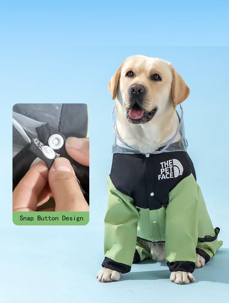 Waterproof Dog Raincoat with Clear Hood & Leash Hole Adjustable Dog Rain Jacket with Full-Leg Coverage for Dry Paws – Lightweight & Breathable for Small/Medium Dogs(Blue, X-Large)