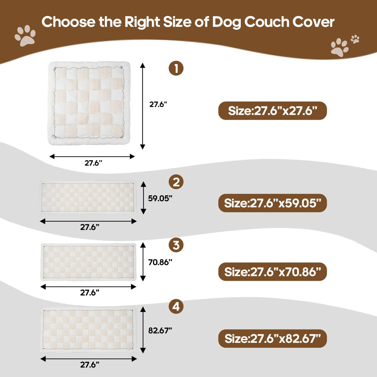 AMZWISE Pet Couch Cover for Sofa Protector, Washable Couch Cover for Dogs, Plaid Reversible Soft Non Slip for Large Dogs(27.6X82.67, Beige)