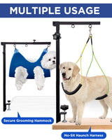 Extendable Dog Grooming Arm with Hammock, Adjustable Height 27"-42", Adjustable Widht 20"-23", Dog Grooming Table Arm with Clamp and No-Sit Holder, Heavy Duty for Small & Medium Dogs