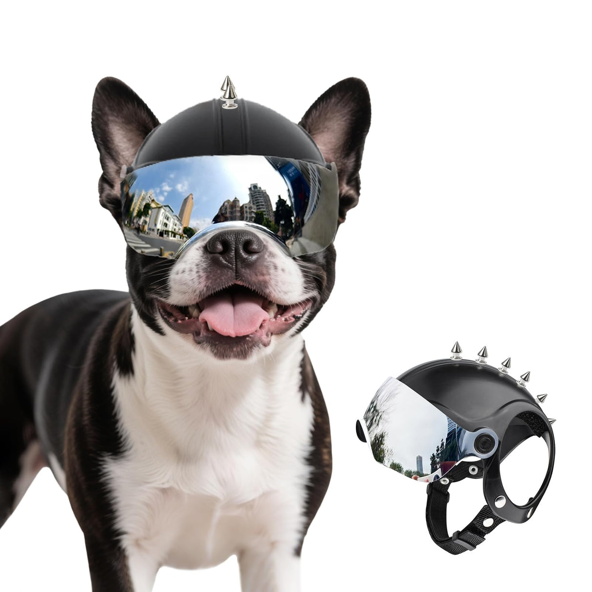 Dog Helmet for Small-Medium Breed Pet Motorcycle Helmet with Anti-UV Silver Visor, Protects Eyes & Head from Impact, Ideal for Riding & Halloween Cosplay