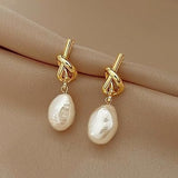 1Pair Pearl Knot Stud Earrings, Gold Tone, Elegant Jewelry for Women, Fashionable Accessories for Casual Wear, Stylish Earring for Special Occasions, Fashion Jewelry (Golden)