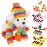 POPETPOP Towel Set Knitted Winter Dog Scarf Hat Set - Winter Warm Caps Neck Warmer Dog Costumes Knitted Scarf Hat Leg Warmers Striped Leggings for Small Dogs Puppy Towel s