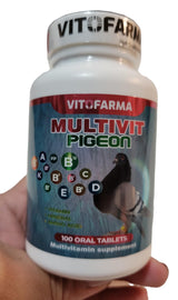 VITOFARMA MULTIVIT Pigeon para palomas 100 Tabs Vitamins Minerals Aminoacids for Racing Pigeons Show Pigeons Rollers Supplement for Birds