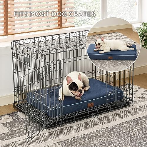 Bedsure Memory Foam Dog Bed for Medium Dogs - Orthopedic Waterproof Pet Mat for Crate with Removable Washable Cover and Nonskid Bottom - Water-Resistant Plush Flannel Fleece Top Pet Bed, Navy
