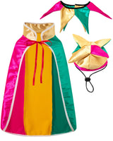 3 Pcs Mardi Gras Dog Costume Clown Jester Collar Cape Pet Accessories Set Golden Green Purple Puppy Dress Up (Small)