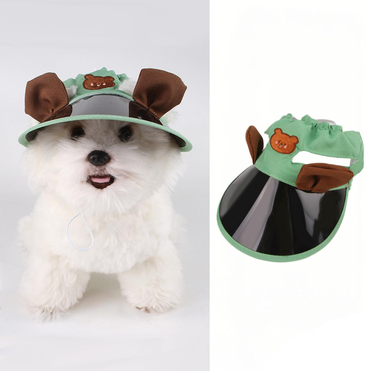 Pet Sun Visor Hat for Small Medium Dogs & Cats - UV Protection Cap with Bear Ears Adjustable Strap Ear Holes, Summer Sunshade for Puppies Pug Chihuahua Shih Tzu Yorkshire Terriers (Green,Small)