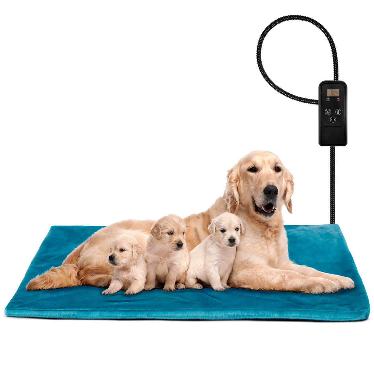 Niubya Pet Heating Pad for Dogs and Cats, Adjustable Temperature and Waterproof Pet Heated Mat with Timer, Electric Heating Pet Bed with Chew Resistant Cord and Soft Washable Cover, 59" x 39.5"