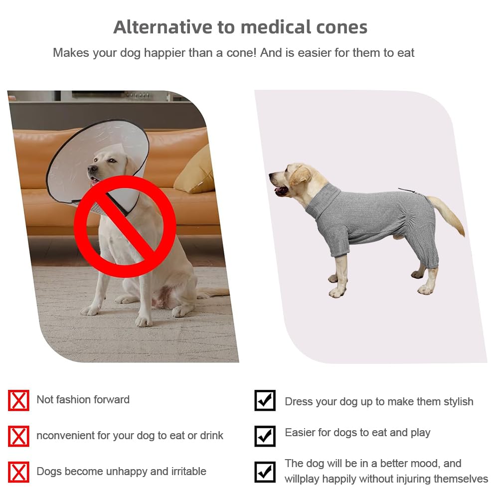 KOOGAL Dog Pyjamas PJS Sweater Clothing and Loungewear Suitable for Large to Giant Breeds of Dogs, Neutering Suits, Extra-Large Stretch Fabric, Four-Legged Dogs Clothes Pyjamas(Sweater Gray, 6XL)