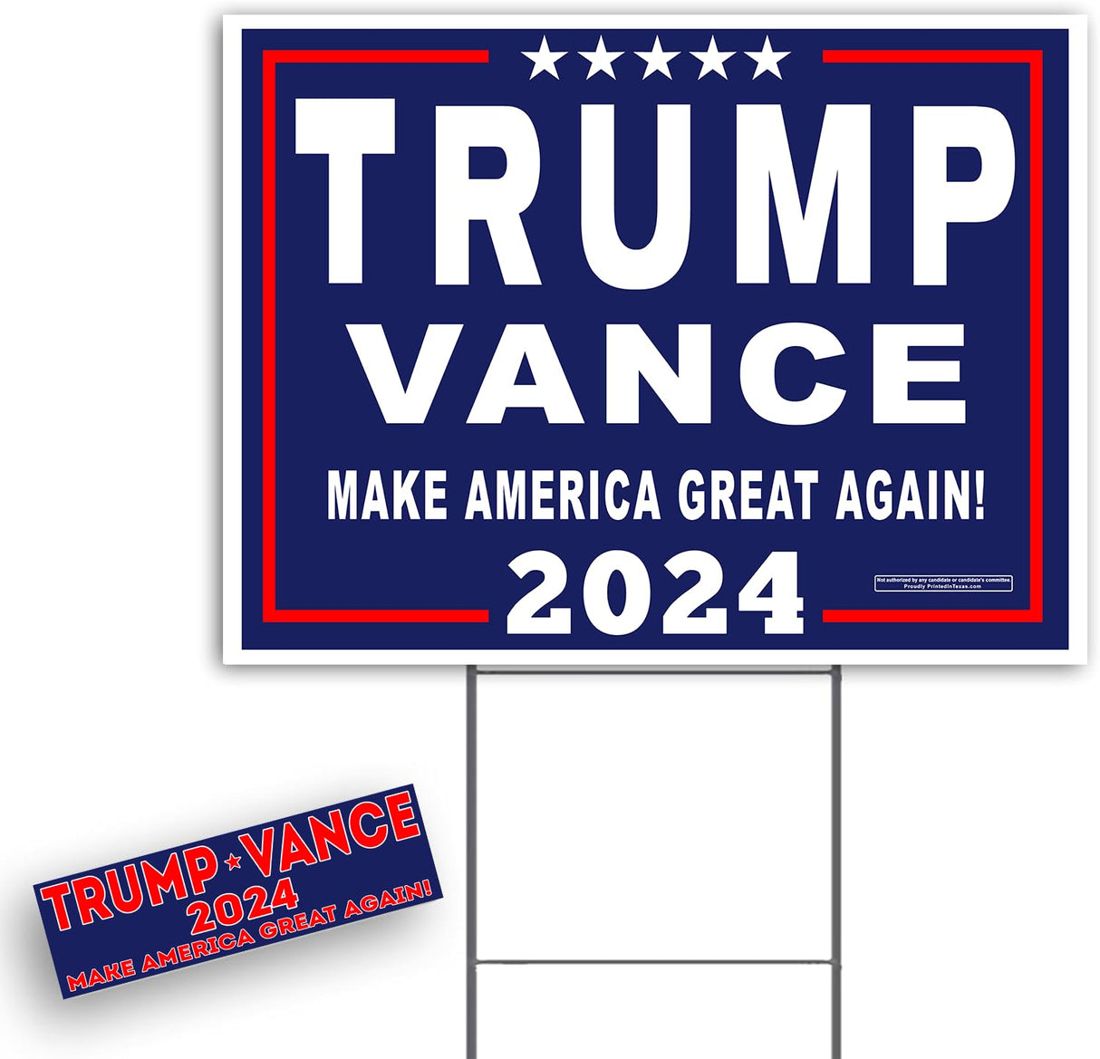Donald Trump Vance Yard Signs MAGA 2024 with Metal Stand Made in America! (1, 24X18)