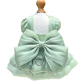 Yaopelky Dog Princess Dress for Small Dogs Cat Bow Dress with D-Ring Dog Girl Wedding Clothes Cute Puppy Tutu Skirt Doggy Summer Costume (Green, Medium(5.5-7.7lb))