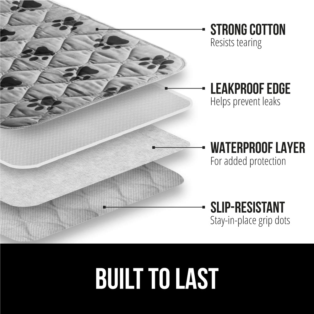 GORILLA GRIP Washable Puppy Pads, Slip Resistant Dog Crate Mat, Waterproof Cloth Pee Pad for Training Puppies in Playpen, Reusable Pet Incontinence Blanket, Protects Sofa, Furniture, 22x16 Pack of 2