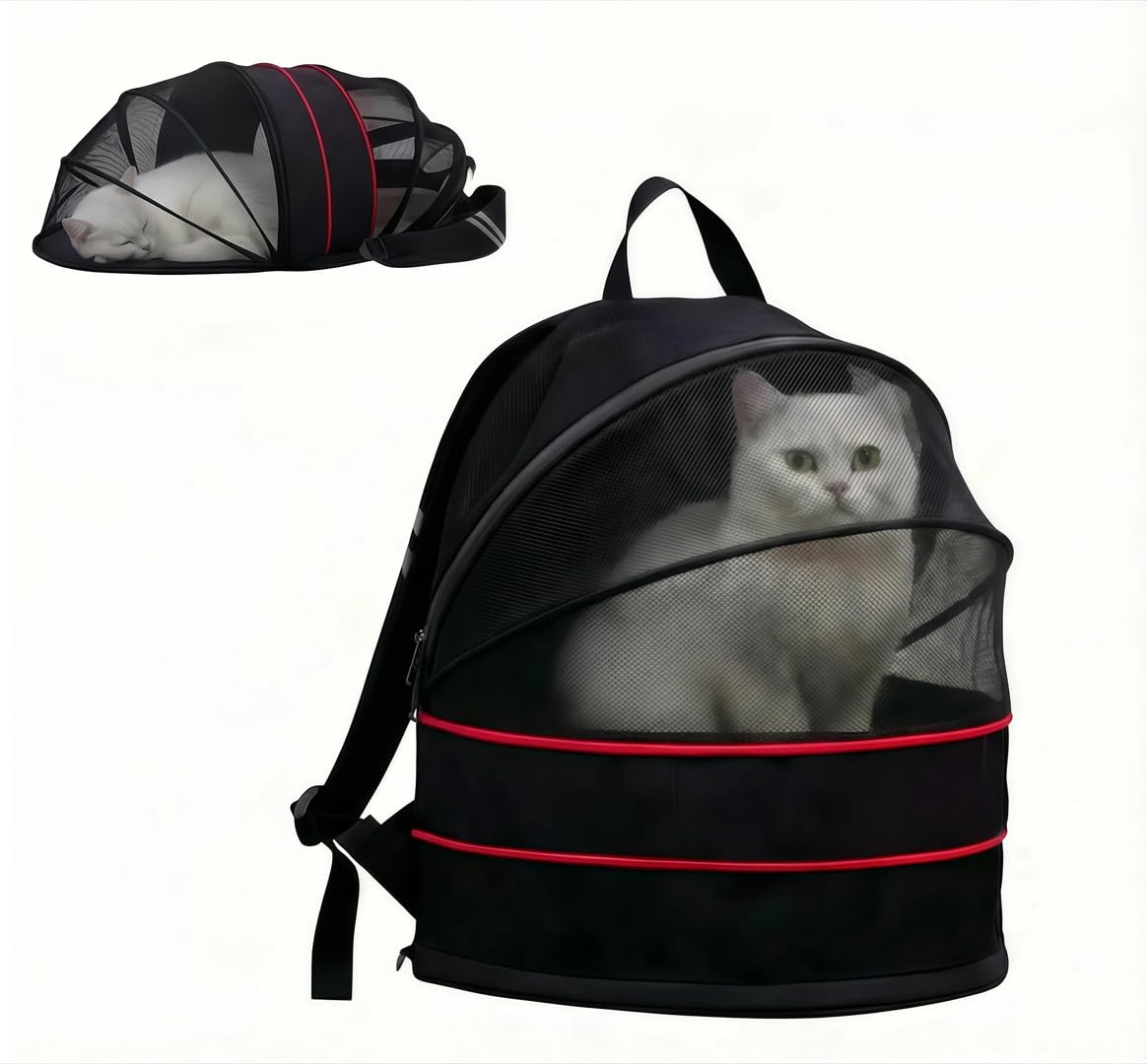 Cat Backpack Carrier for Cats and Small Dogs-Expandable Cat Carrier Breathable Visible Pet Tent for Kitty and Puppy Foldable Pet Nest Bed Perfect for Travel Walks Shopping Vet Visits Home Use-Black