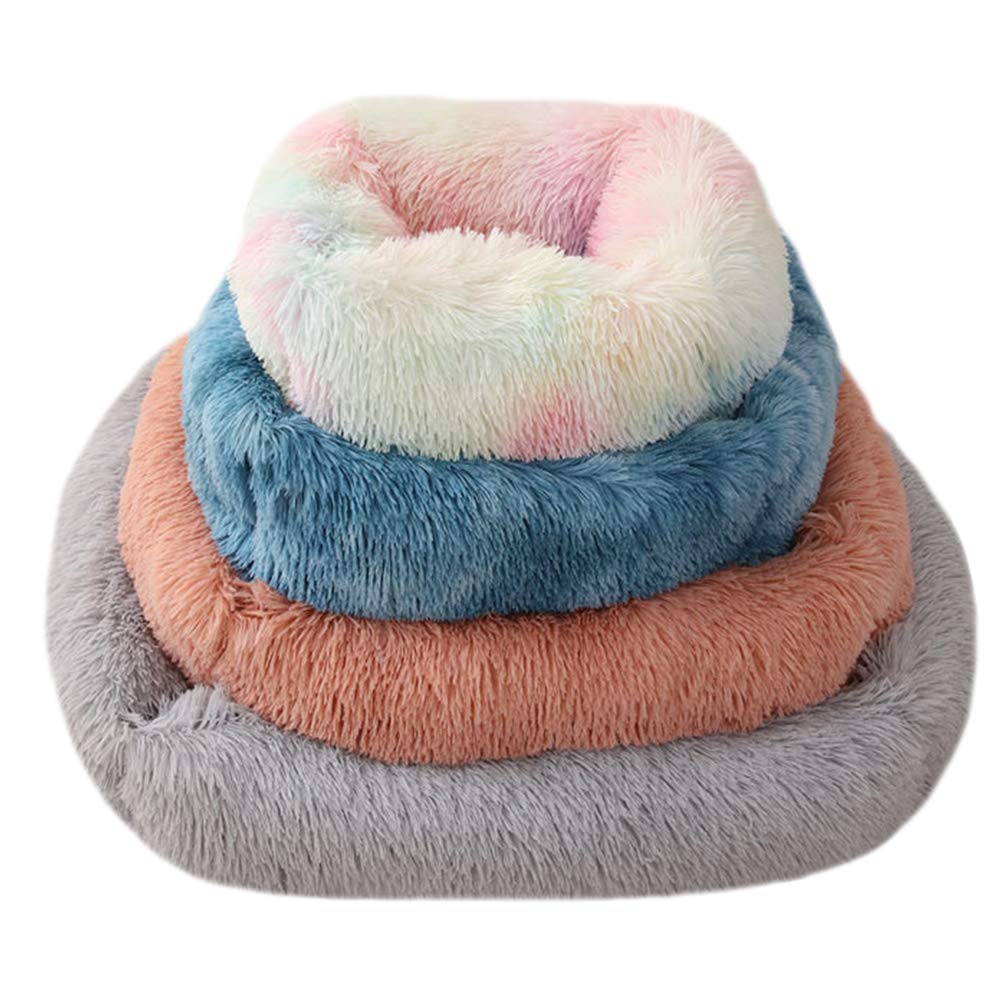 La La Pet® Donut Dog Cat Bed Cozy Cave Pet Bed Burrow Dog Bed Calming Cuddler Self-Warming Pet Bed Soft Plush Pet Cushion Improved Sleep for Cats Small Medium Dogs Rainbow L