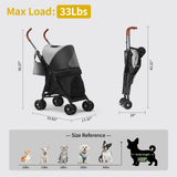TerraPede Lightweight 10 lbs Foldable Pet Stroller for Small Dogs & Cats, Easy-Fold Compact, with Adjustable Sun Canopy, Cup Holder, Breathable Mesh, Pad & Storage Bag, Holds 33 lbs, Dark Black