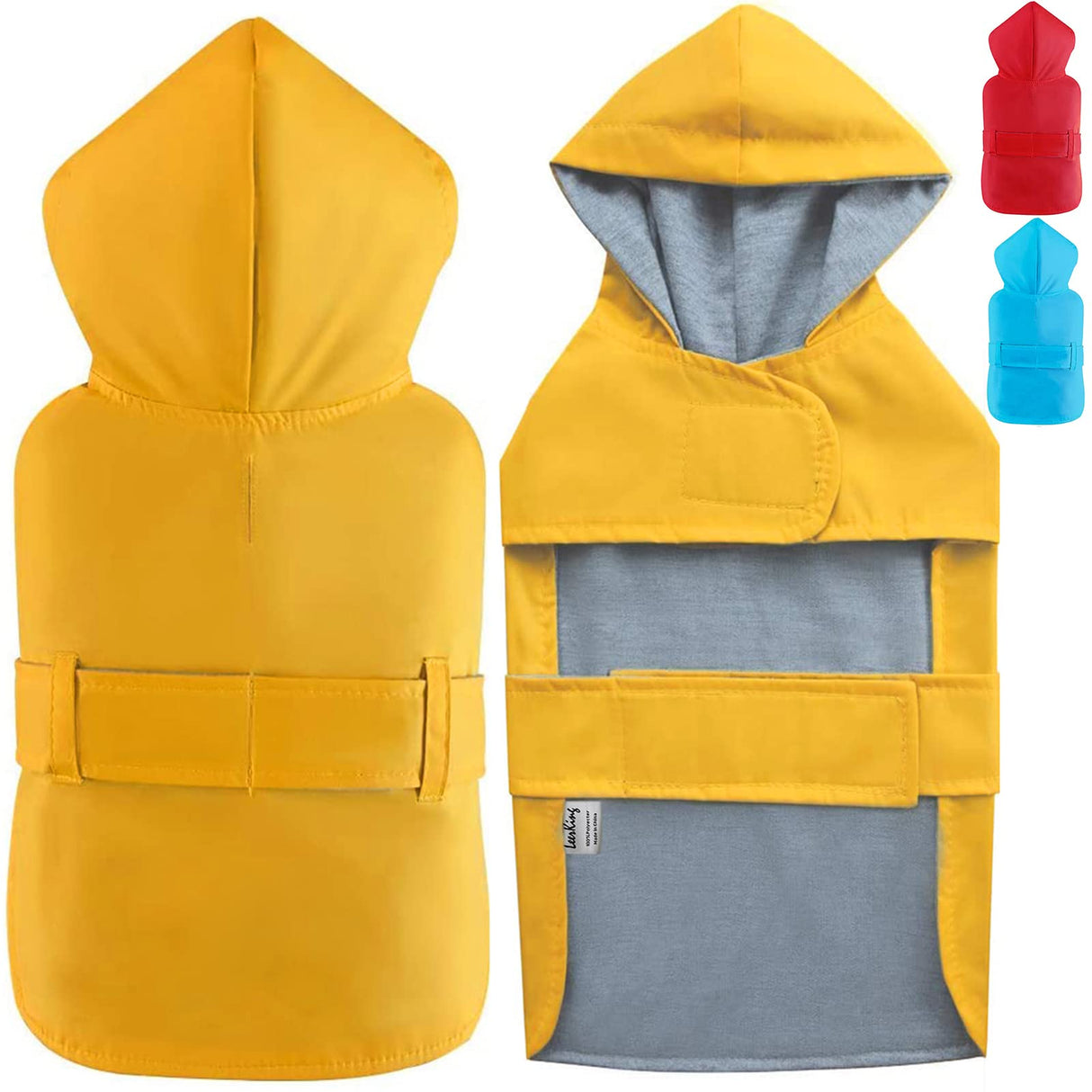 LeerKing Raincoat for Dogs - Hooded with Leash Hole, Waterproof Double Layer Coat Jacket with Lining, 10 Sizes for Small Medium and Large Dogs,Yellow,3XL
