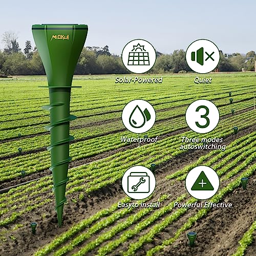Meokui Mole Repellent Solar Powered Noiseless Deterrent Vibrating Stake, Outdoor Waterproof Mouse Repeller, Armadillo Insect Repellent, Gopher Stake to Repel Snakes, Groundhogs, for Yard Lawn (6 pack)