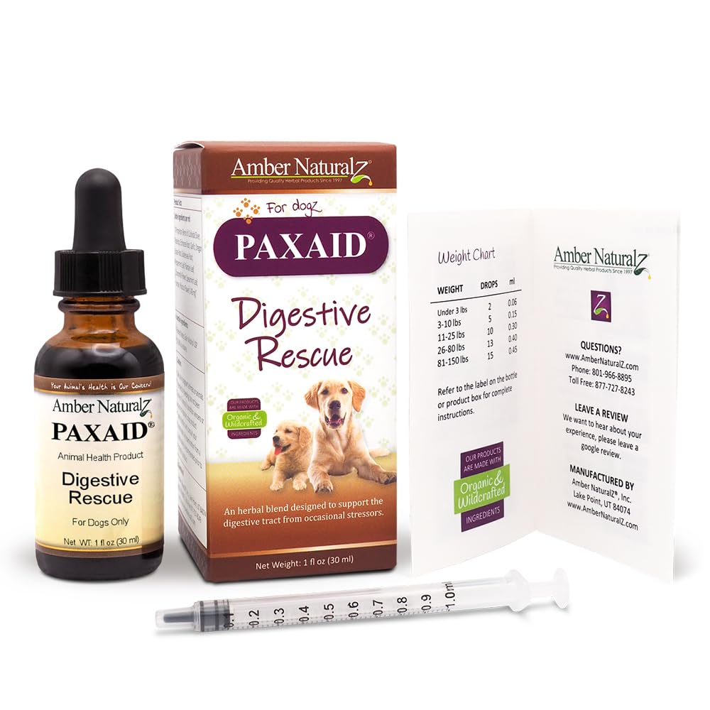 Amber NaturalZ Paxaid Digestive Rescue for Dogs and Puppies | Supports Normal Appetite, Gut Function, and Stool Consistency During Occasional Gastric Discomfort and Dietary Changes 1 Fluid Ounce