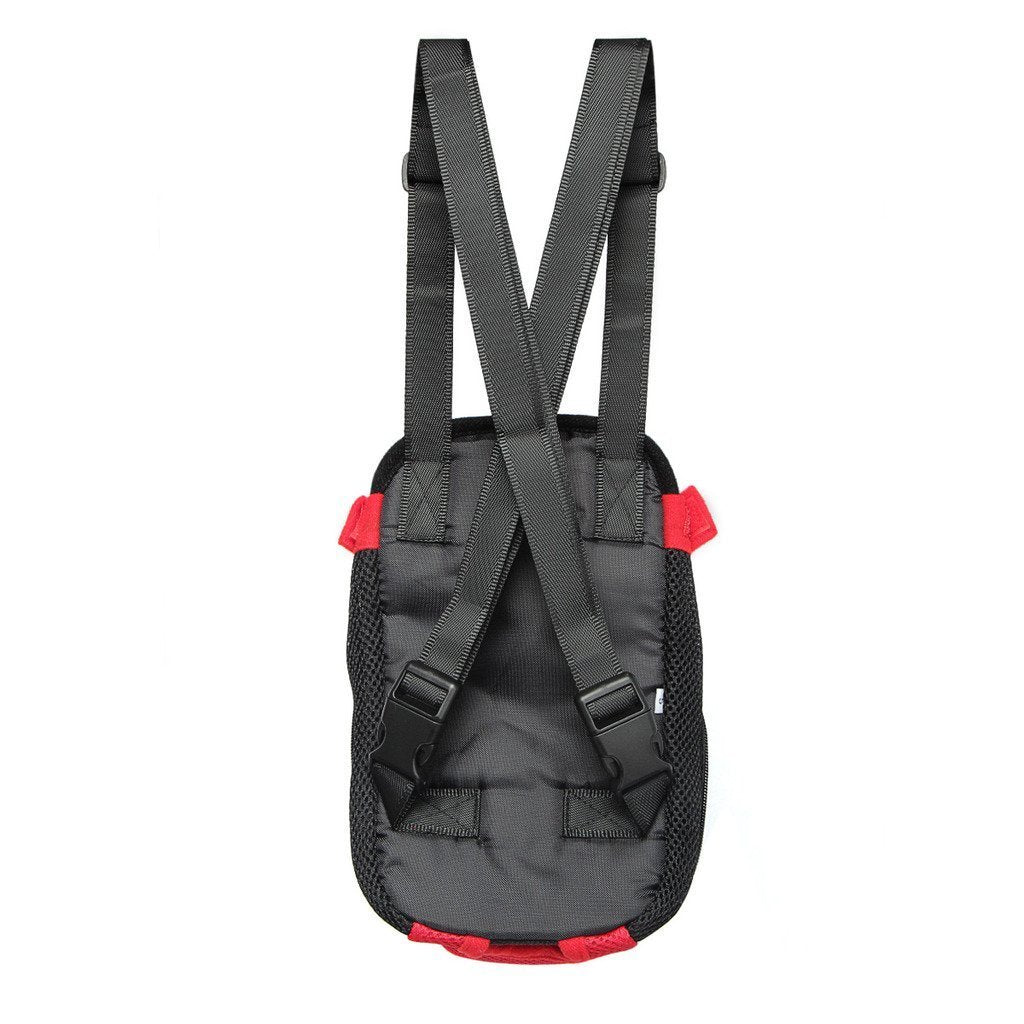 Pet Dog Puppy Cat Carrier Five Holes Backpack Double Shoulder Straps Mesh Front Chest Backpack Bag, S, Red