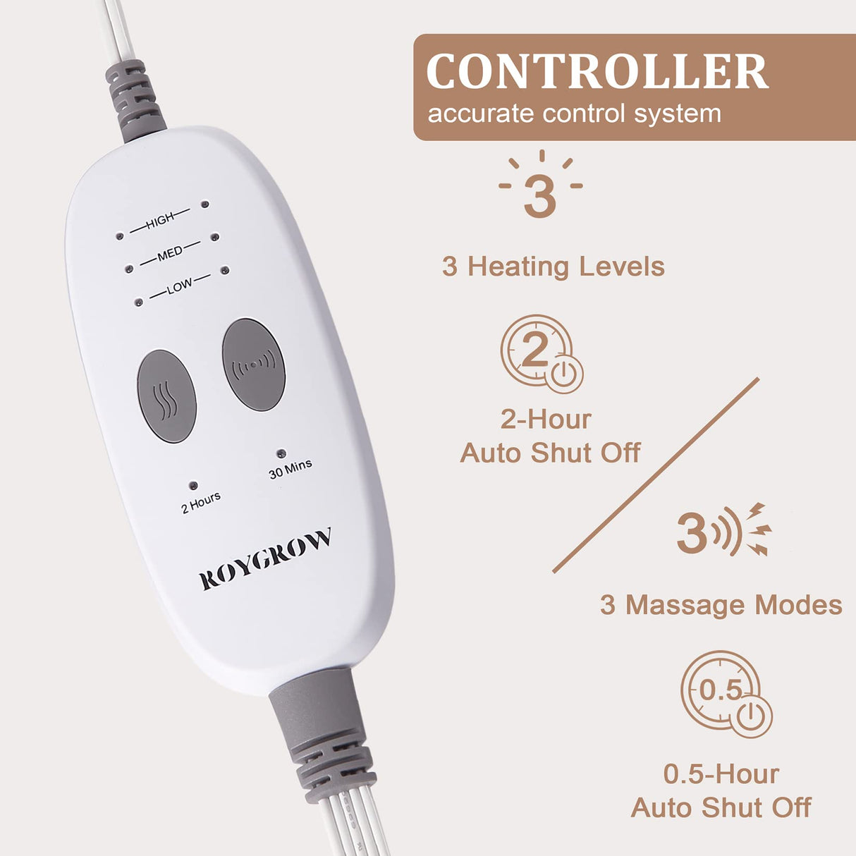 ROYGROW Weighted Heating Pad with 2 Massager, Electric Massaging 5lbs Heating Pad for Back Neck Shoulder with Massaging Vibration, 3 Heating Levels & 3 Massage Types, 12” x 24”