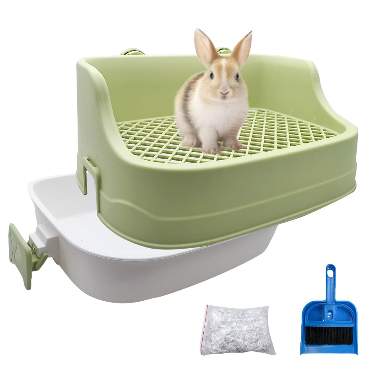 Tfwadmx Rabbit Litter Box Bunny Potty Training Litter Boxes Guinea Pig Corner Bedding Box Small Animal Toilet for Ferret,Chinchilla,Galesaur(Green)