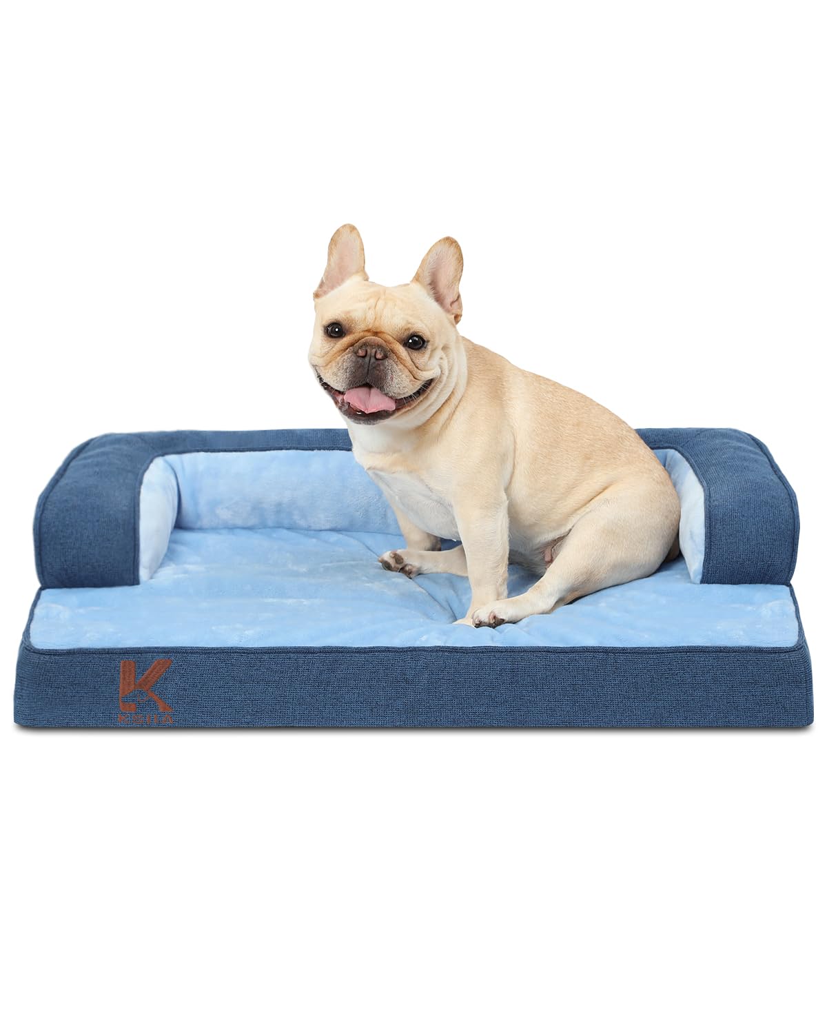 KSIIA Washable Dog Bed Large Sized Senior Dog, Orthopedic Warm Soft Pet Sofa Waterproof Pet Couch with Sides, Non-Slip and Egg-Crate Foam Big Beds with Removable Cover, 35x22Inch, Blue